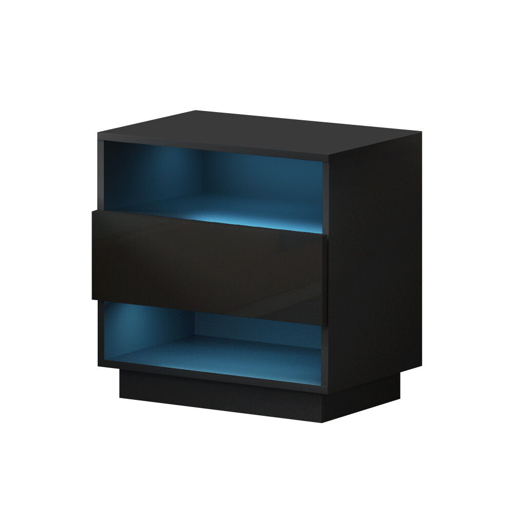 Bedside Table LED with 2 Shelves - HANA Black Price