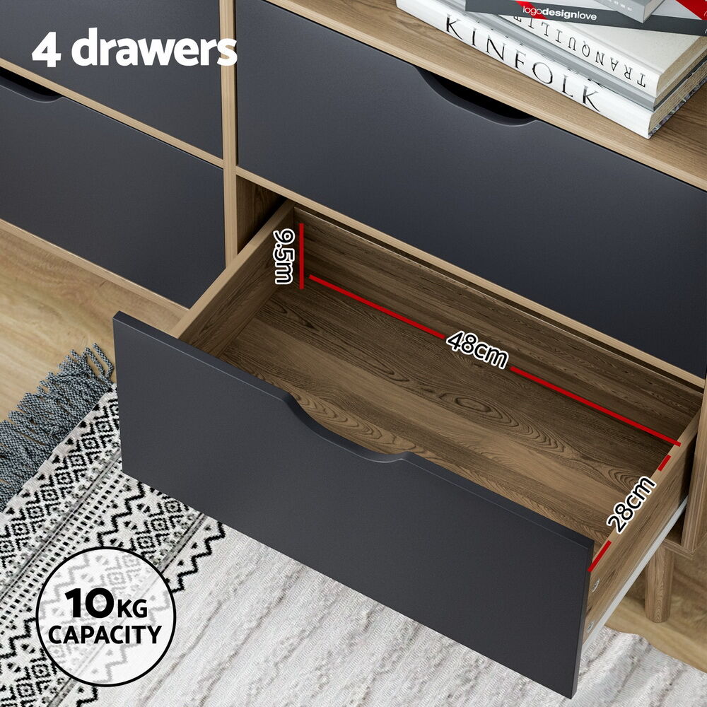 Bookshelf with 4 Drawers - MITZI Oak and Blue Price