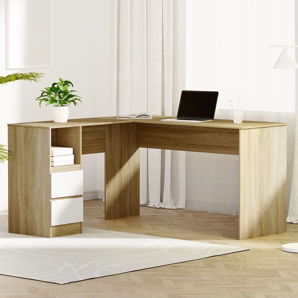 Computer Desk Drawer Cabinet L-Shape Oak 136CM Price