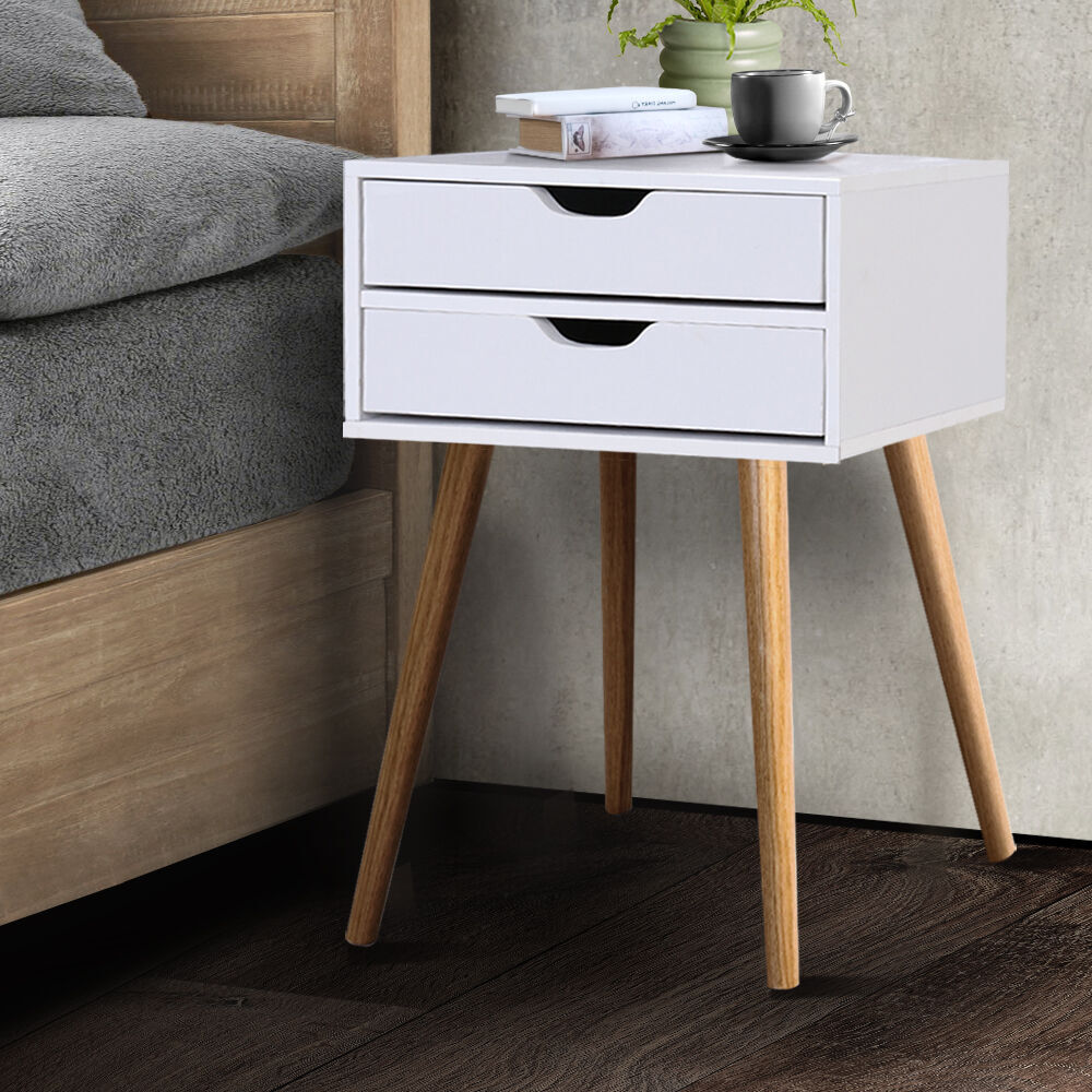 Bedside Table 2 Drawers - BODIE White Price