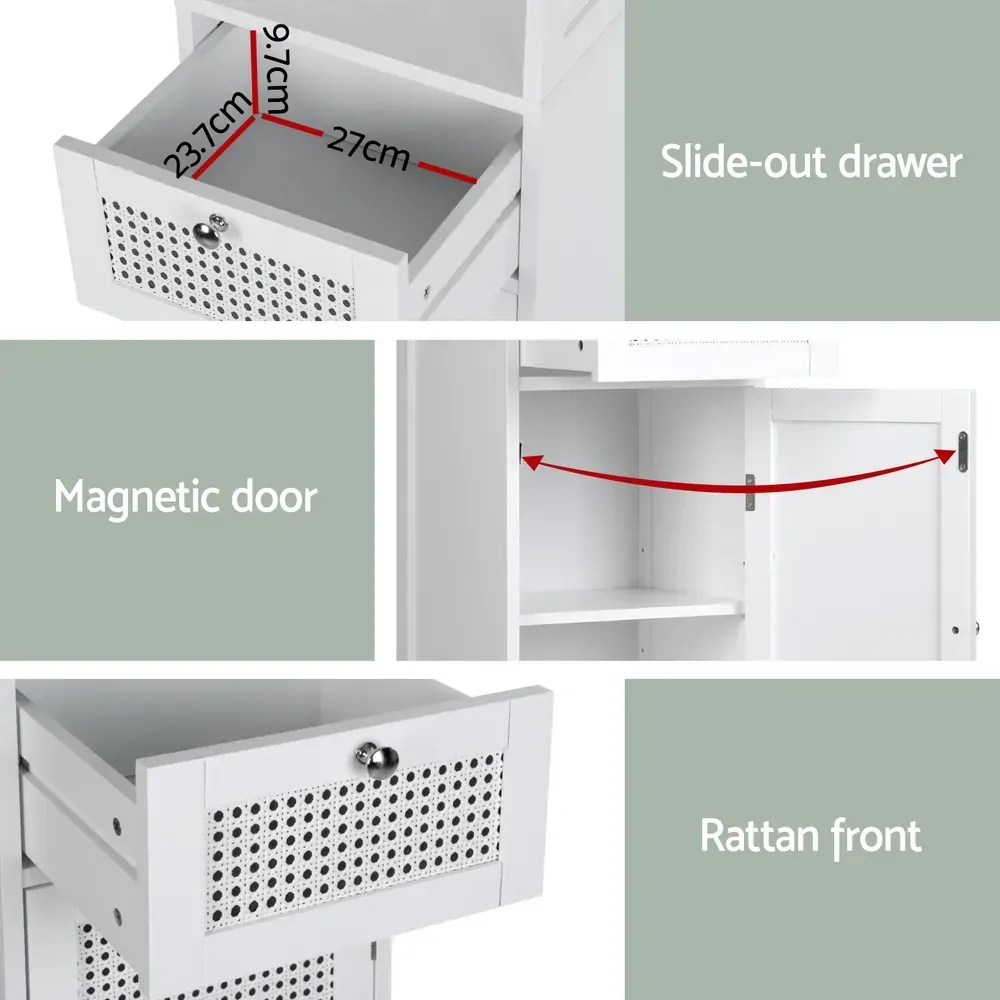 Bathroom Cabinet Storage 161cm White Rattan Tallboy Toilet Cupboard Price