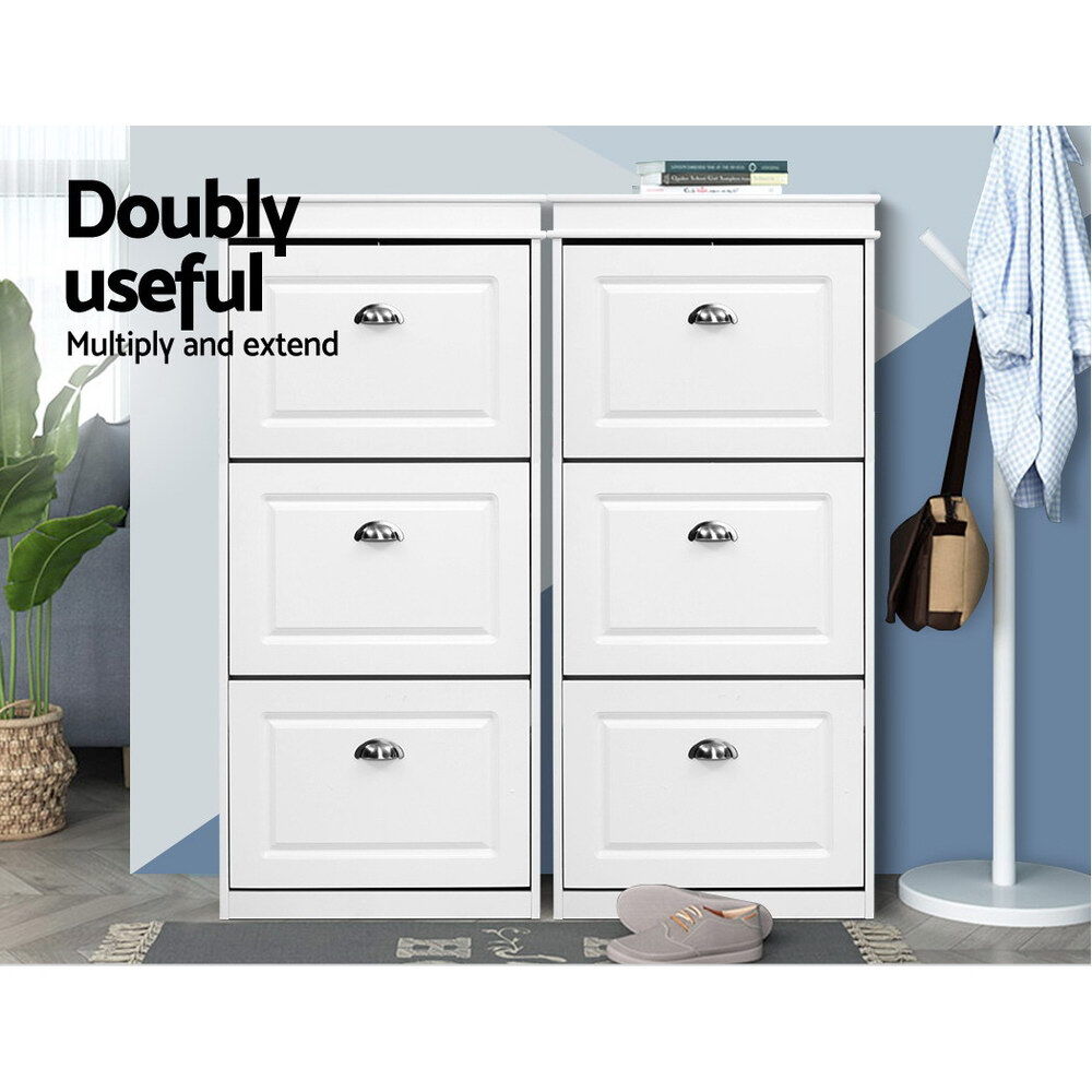 Artiss Shoe Rack Cabinet 18 Pairs 3-tier White Sena Price