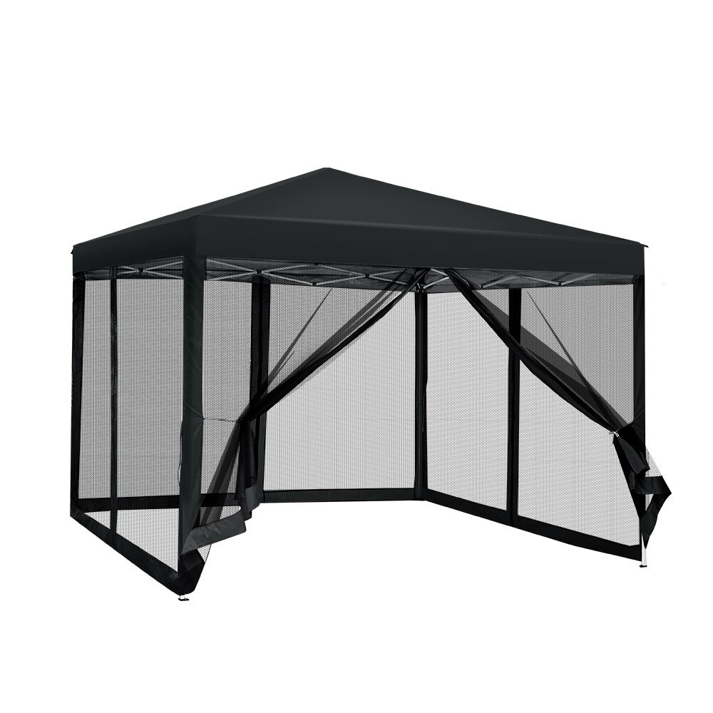 Instahut Gazebo Pop Up Marquee 3x3m Wedding Party Outdoor Camping Tent Canopy Shade Mesh Wall Black Price