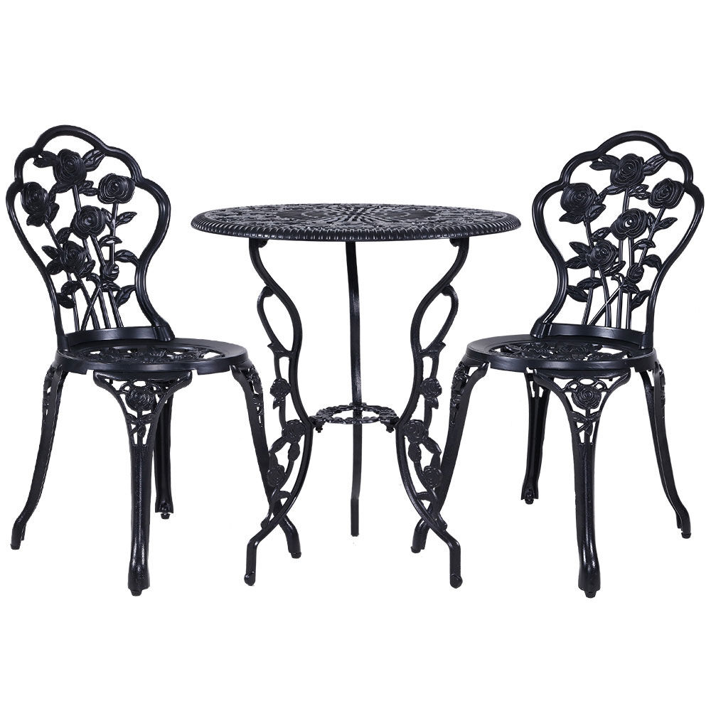 Gardeon 3PC Outdoor Setting Bistro Set Chairs Table Cast Aluminum Rose Black Price