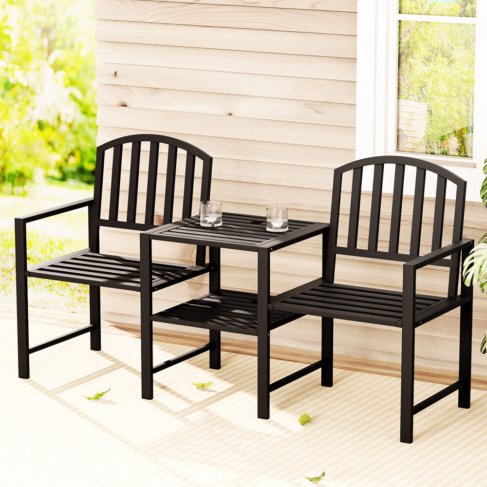 Outdoor Garden Bench Seat Loveseat Steel Table Chairs Patio Furniture Black Price