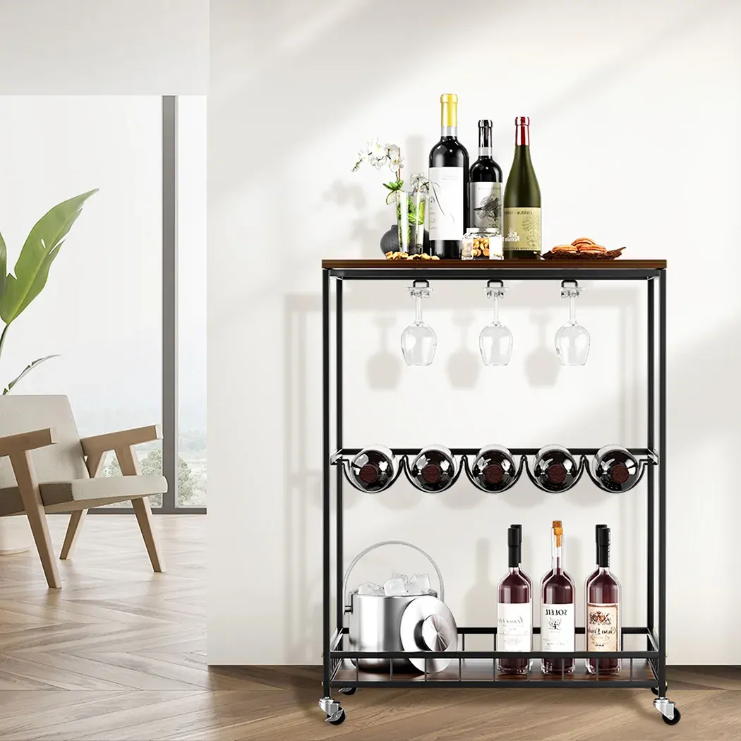 Wooden Bar Cart Drinks Trolley 3 Tire Price