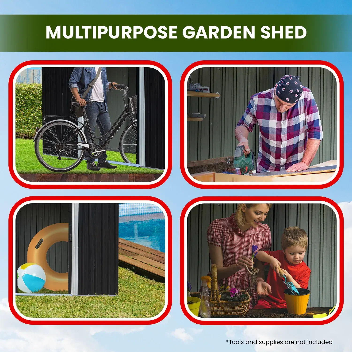 Wallaroo Garden Shed with Semi-Closed Storage - Black Price