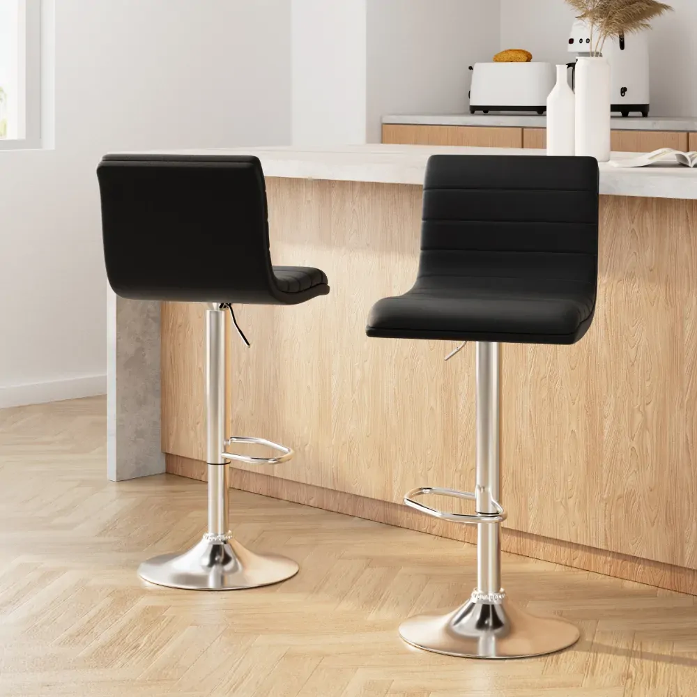 Set of 2 PU Leather Bar Stools Padded Line Style Price