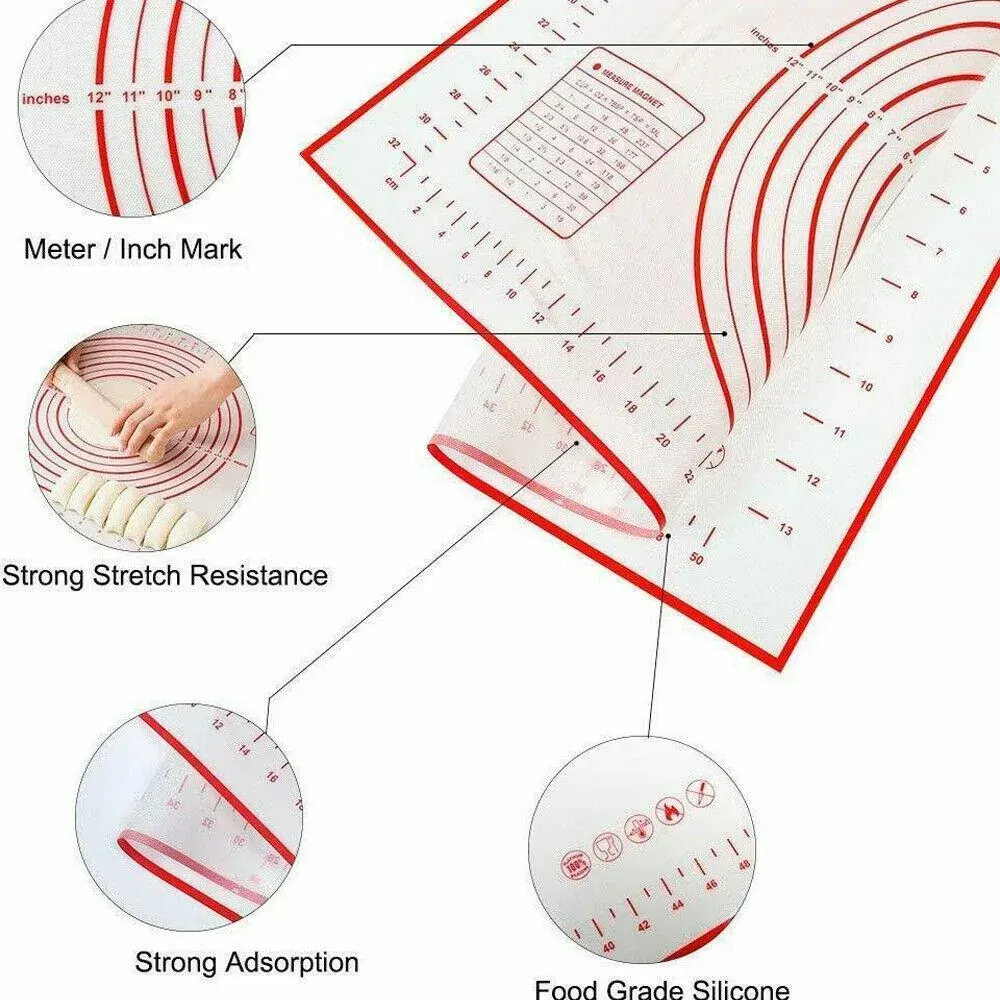 X Large Silicone Pastry Mat Thick Non Stick Baking Mat with Measurement 40*60 cm Fondant Mat Counter Mat Dough Rolling Mat Oven Liner Pie Crust Mat Price