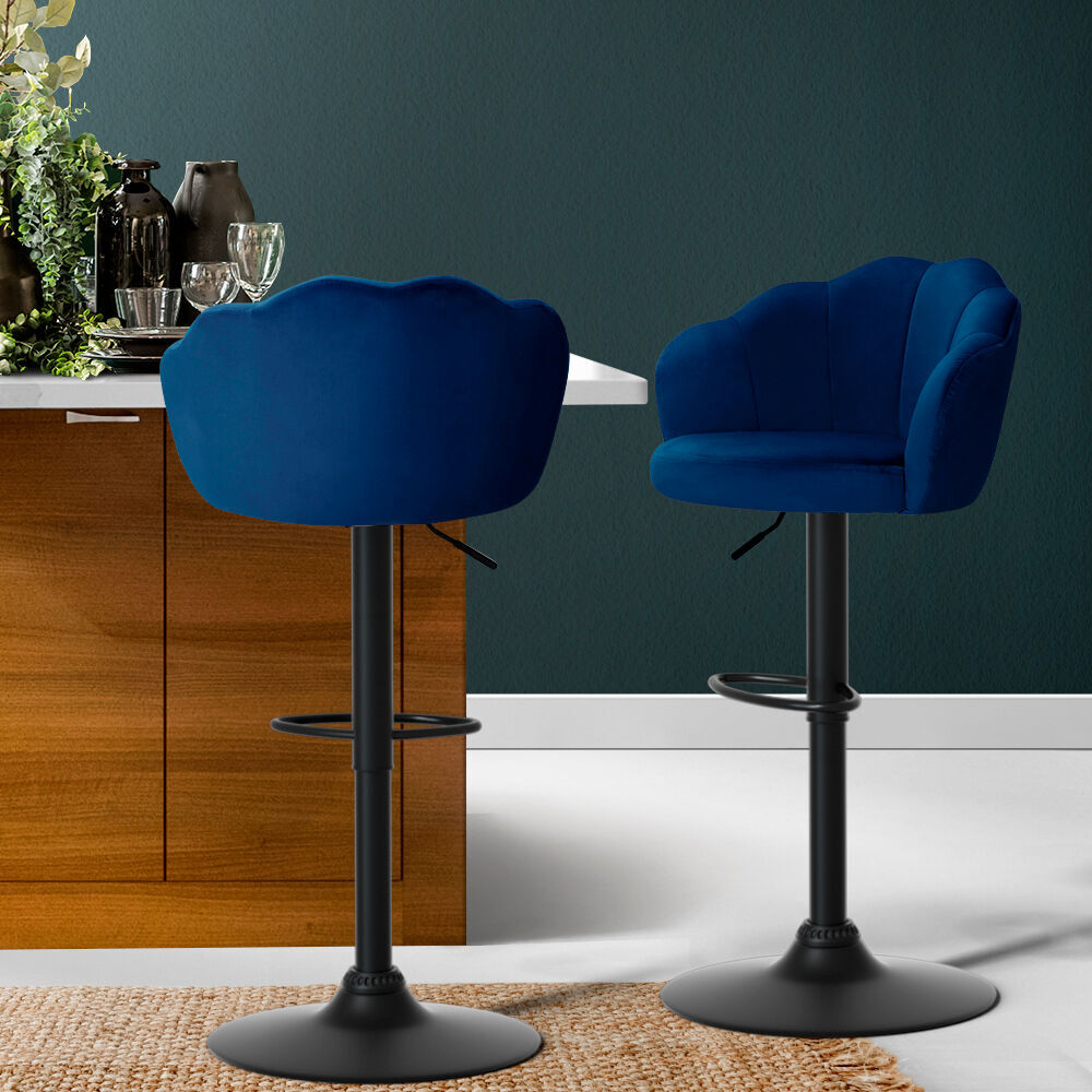 Set of 2 Bar Stools Kitchen Stool Swivel Chair Gas Lift Velvet Chairs Nessah Price