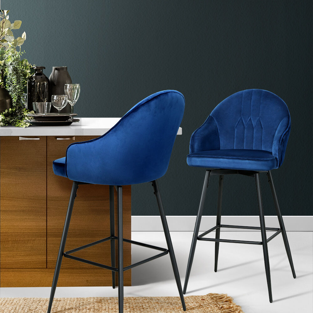 Set of 2 Bar Stools Kitchen Stool Dining Chairs Velvet Chair Barstool Mesial Price