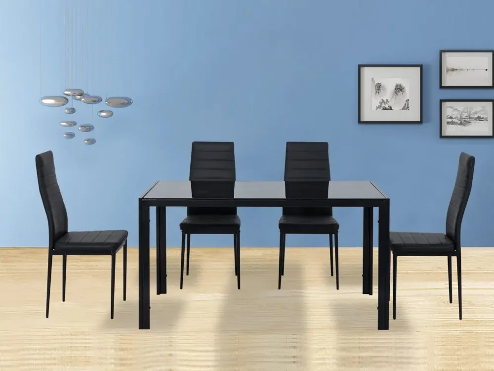 5PC Indoor Dining Table and Chairs Dinner Set Glass Leather Kitchen Price