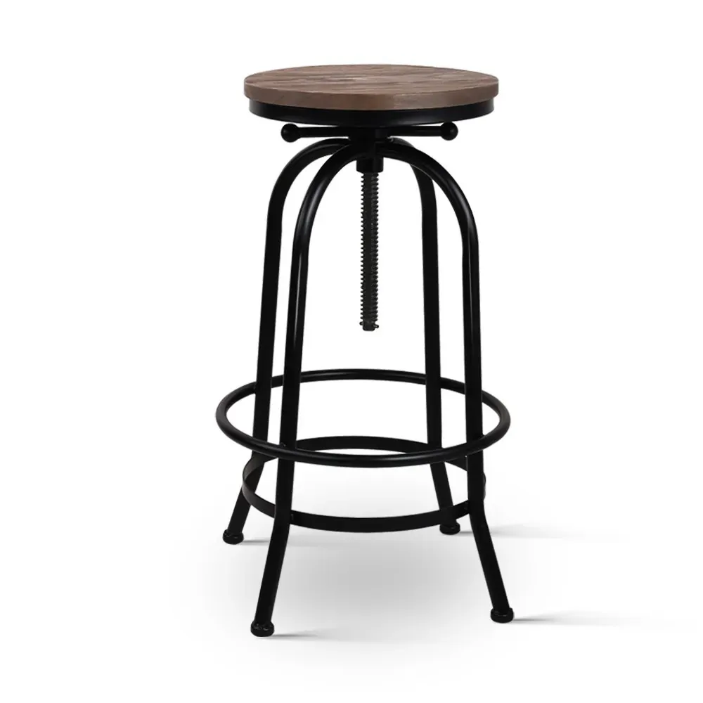 Bar Stool Industrial Round Seat Wood Metal - Black and Brown Price