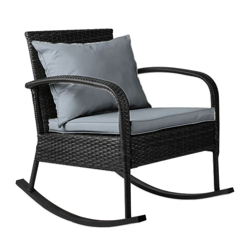 Outdoor Furniture Rocking Chair Wicker Garden Patio Lounge Setting Black Price