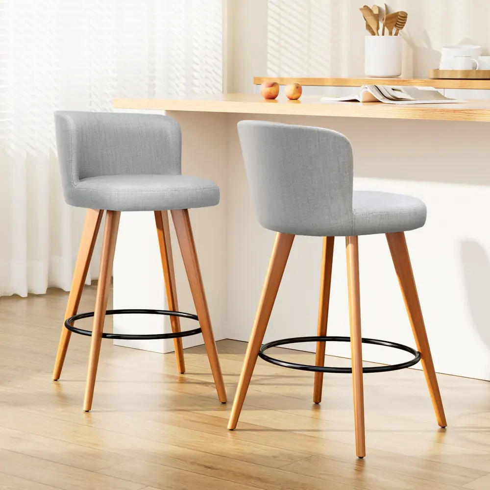 Wooden Fabric Bar Stools Circular Footrest - Light Grey Price