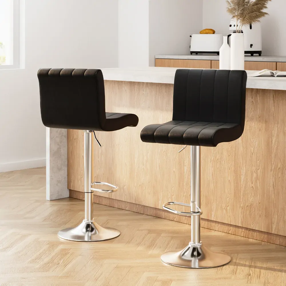 Line Style PU Leather Bar Stools - Black Price