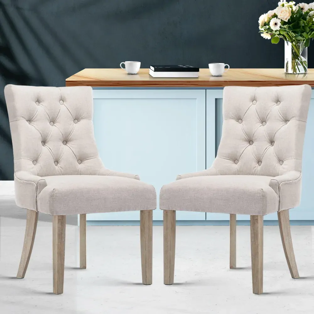 Set of 2 Dining Chair Beige CAYES French Provincial Chairs Wooden Retro Cafe Price