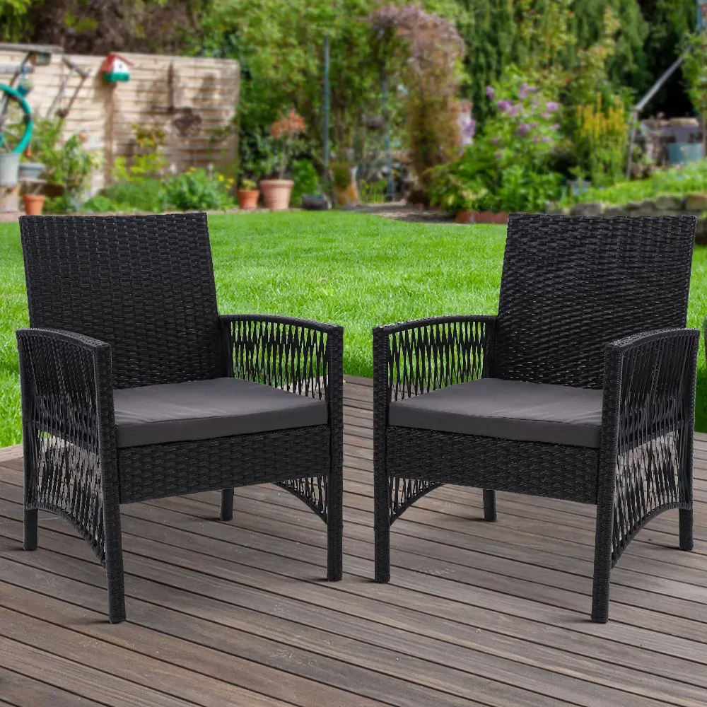 Outdoor Furniture Dining Chairs Wicker Garden Patio Cushion Black Gardeon Price