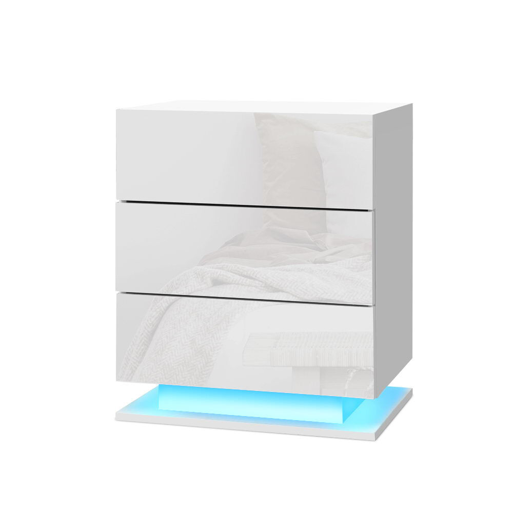 Eastbourne Bedside Tables Side Table Drawers RGB LED High Gloss Nightstand Price