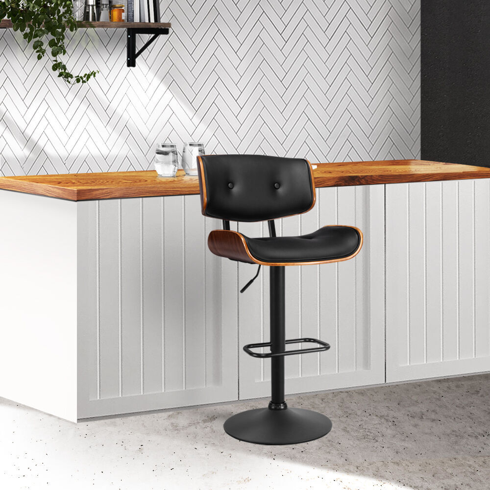 Bar Stool Gas Lift Wooden PU Leather - Black and Wood Price