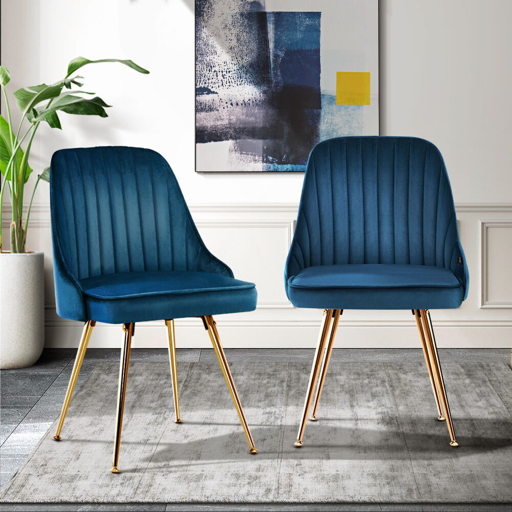 Set of 2 Dining Chairs Retro Chair Cafe Kitchen Modern Metal Legs Velvet Price