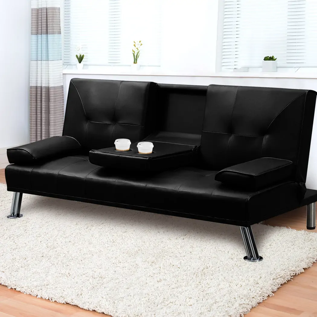 Burien Adjustable Sofa Bed Lounge Futon Couch Leather Beds 3 Seater Cup Holder Recliner Price