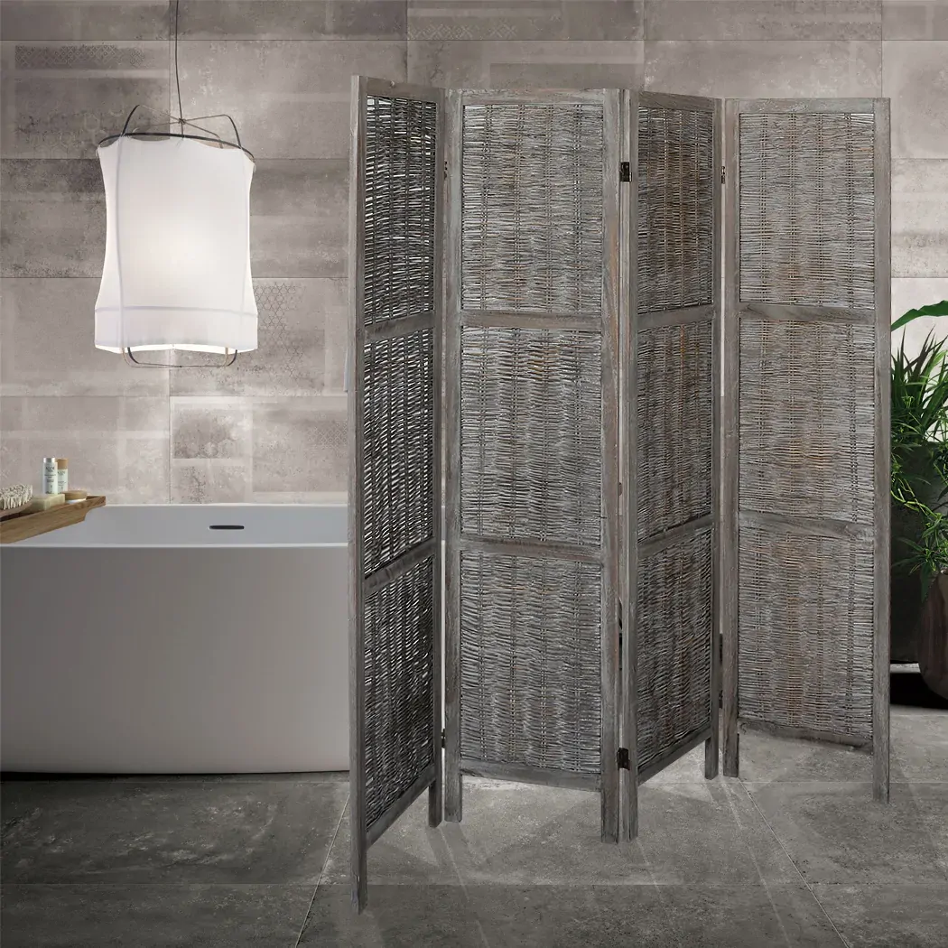 Sherborne Room Divider Screen Privacy Rattan Timber Fold Woven Grey Price