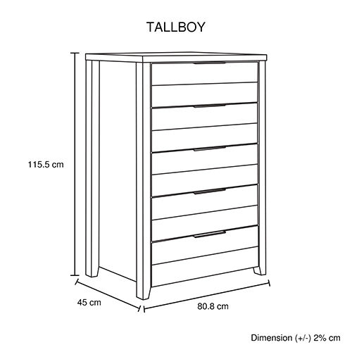 Tallboy with 5 Storage Drawers Natural Wood like MDF Price