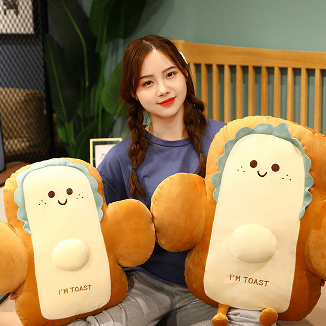 58cm Cute Face Toast Bread Cushion Stuffed Car Seat Plush Cartoon Back Support Pillow Home Decor Price