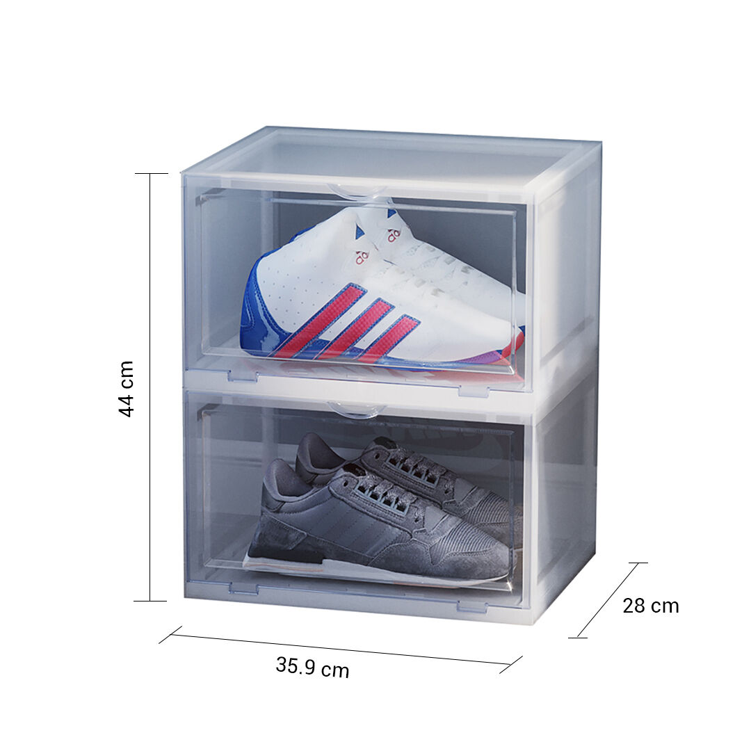 Transparent Portable Shoe Organiser Sneaker Footwear Folding Plastic Bin Stackable Storage Box with Magnetic Door Price