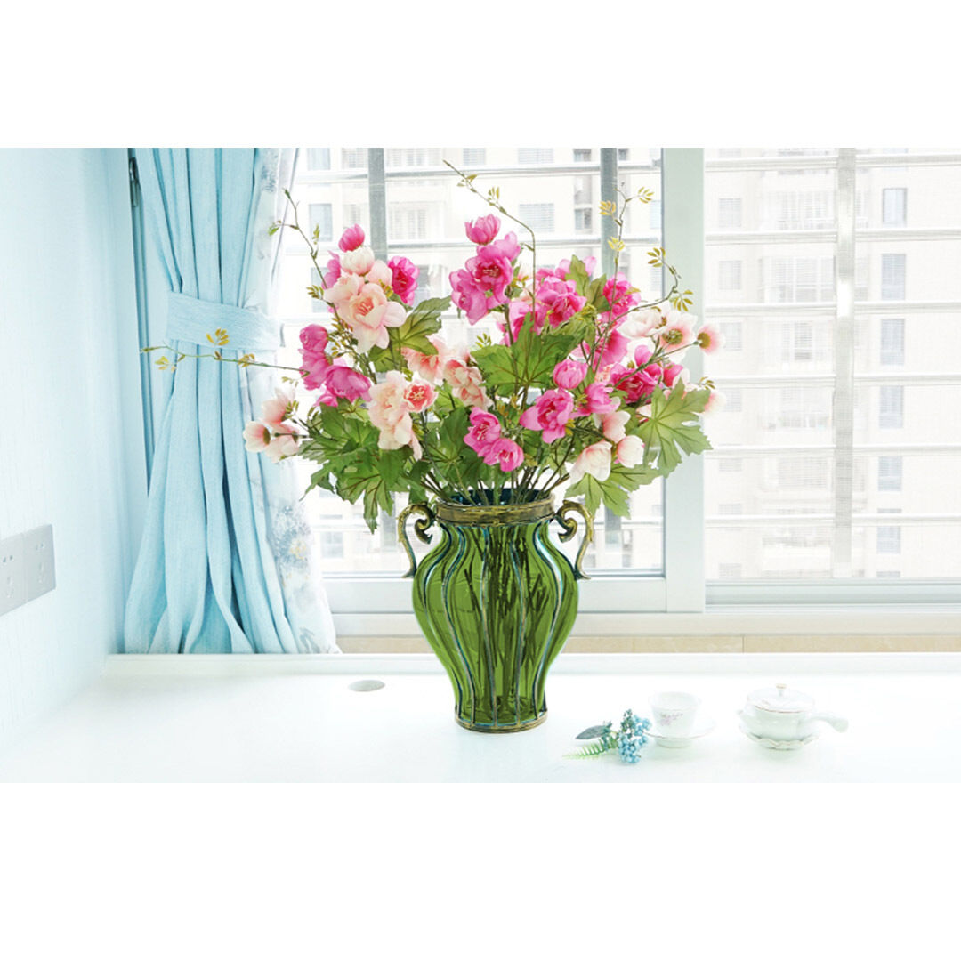 Colored European Glass Home Decor Flower Vase with Two Metal Handle Price