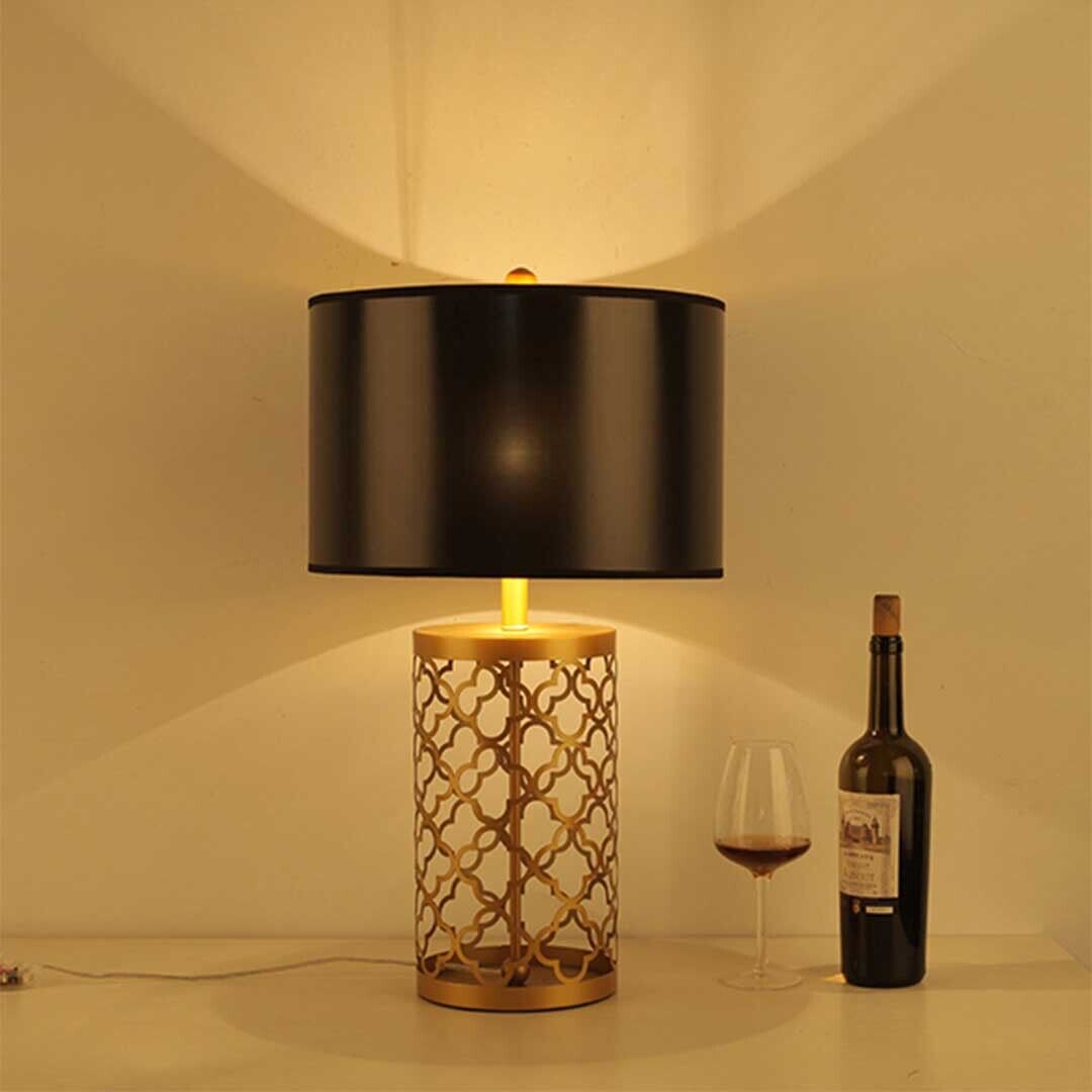 Golden Hollowed Out Base Table Lamp with Dark Shade Price