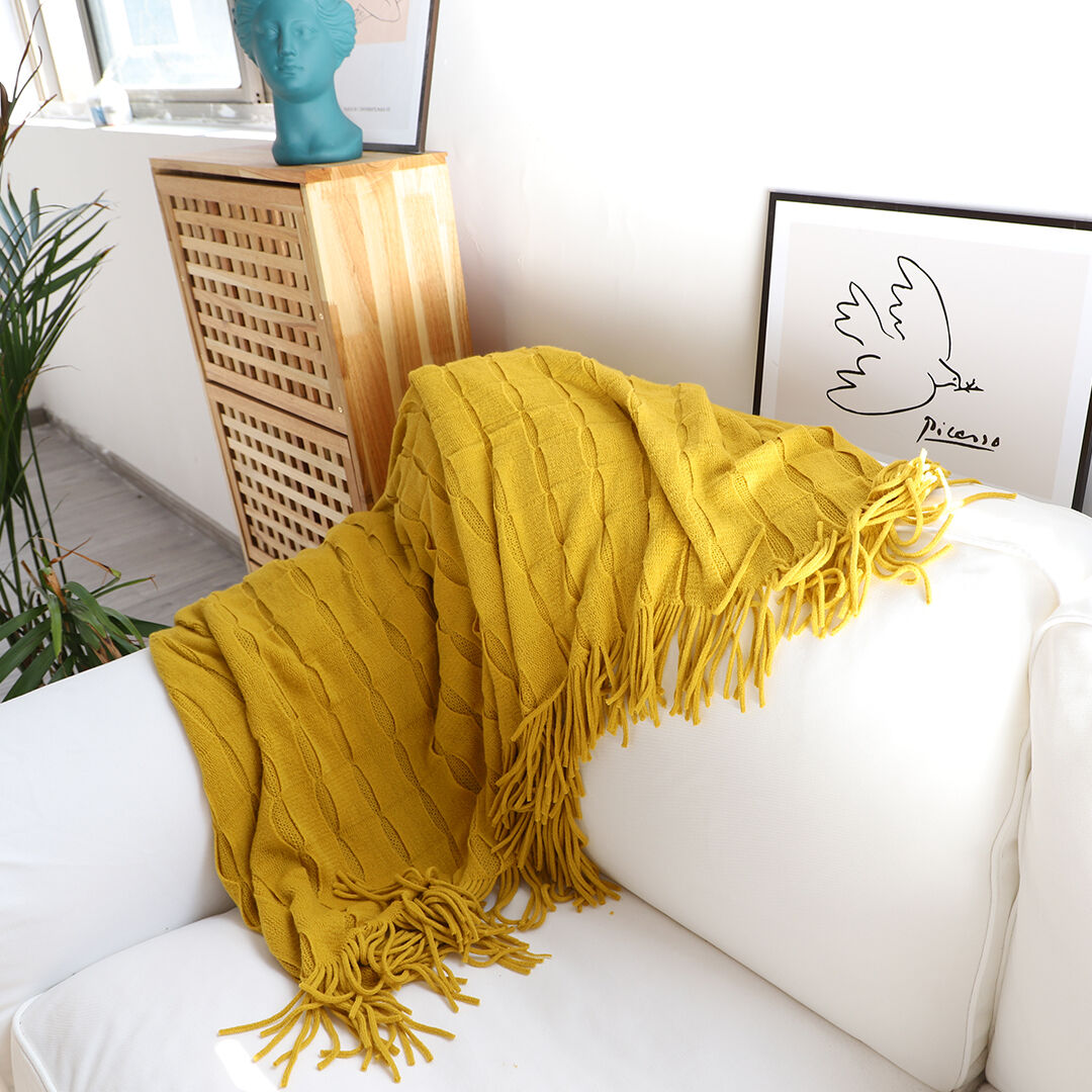 Textured Knitted Throw Blanket Warm Cozy Woven Cover Couch Bed Sofa Home Decor with Tassels Price