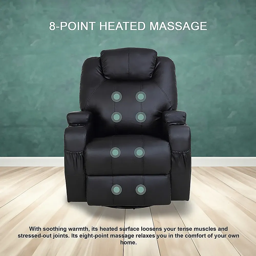 Massage Sofa Chair Recliner 360 Degree Swivel PU Leather Lounge 8 Point Heated Price
