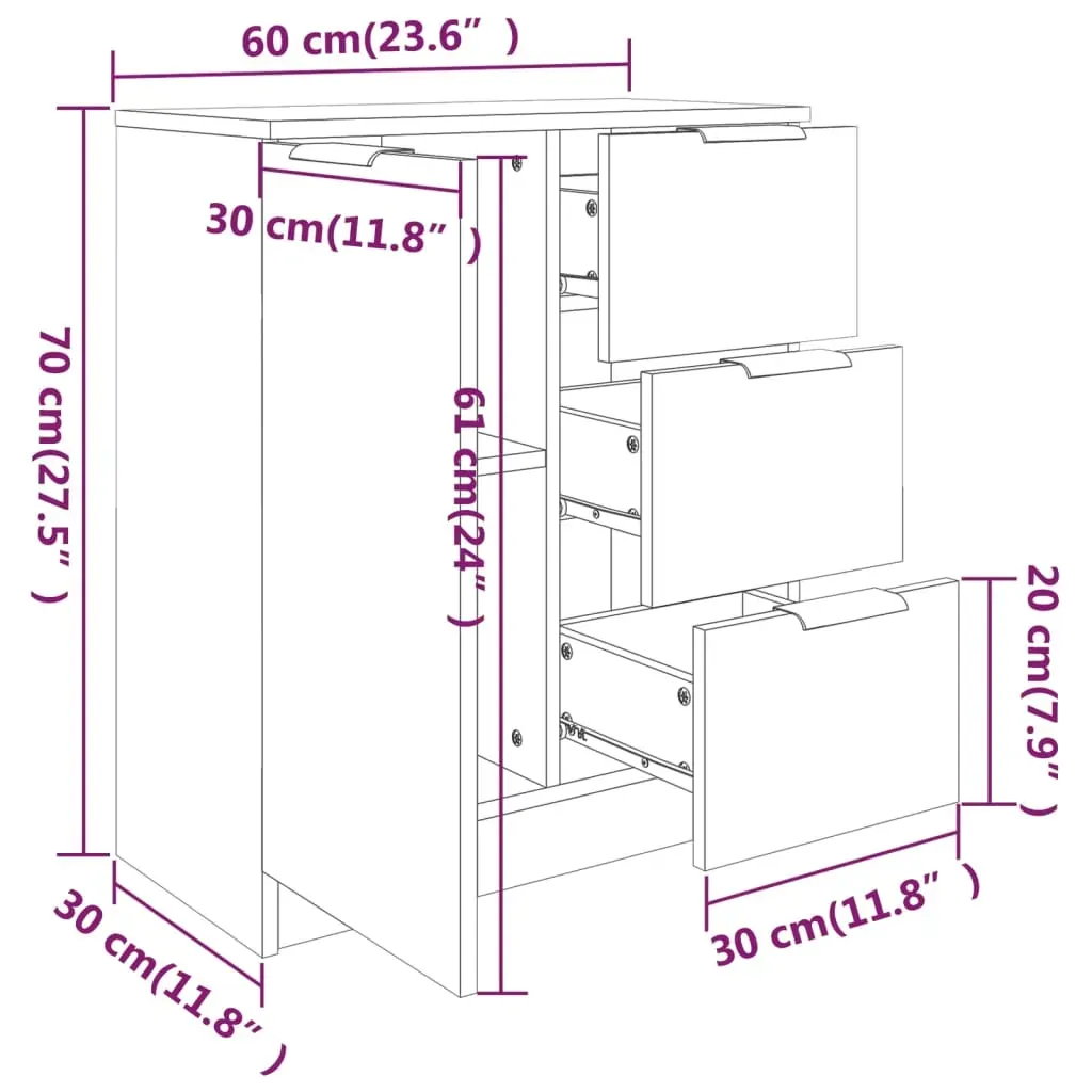 Sideboards 2 pcs 60x30x70 cm Engineered Wood Price