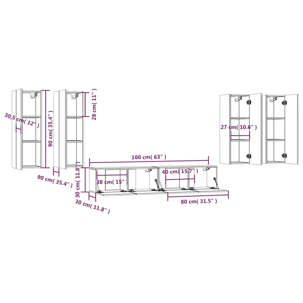 Cusseta 6 Piece TV Cabinet Set Engineered Wood Price