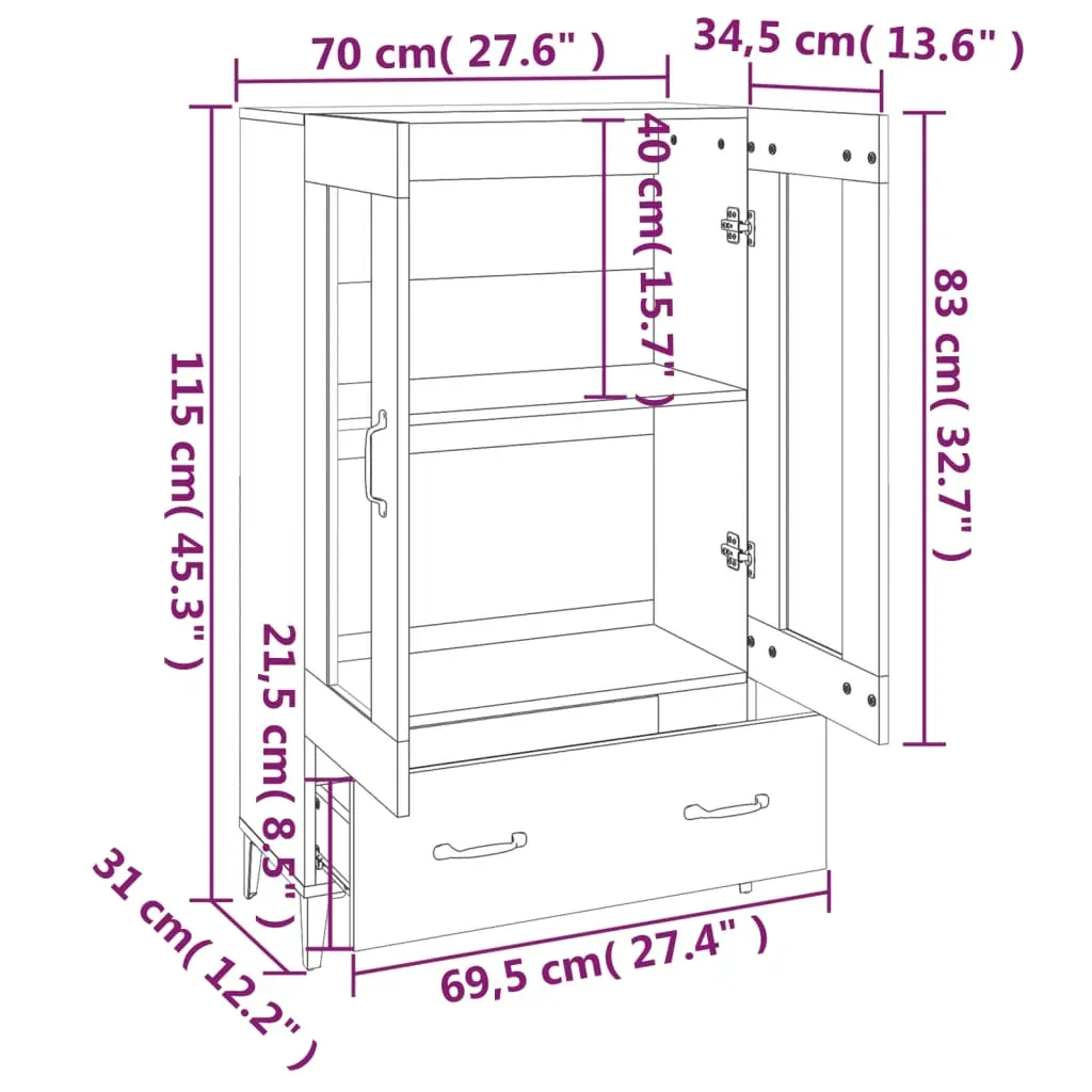 Highboard 70x31x115 cm Engineered Wood Price