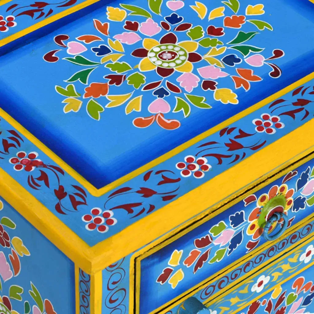Waltham Bedside Cabinet Solid Mango Wood Turquoise Hand Painted Price