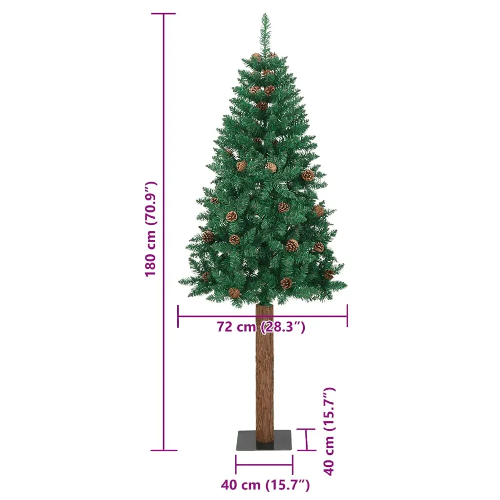 Slim Christmas Tree with Real Wood and Cones Green PVC Price