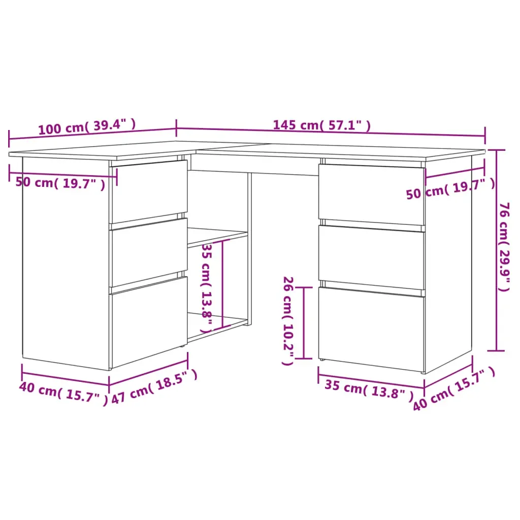 Corner Desk 145x100x76 cm Engineered Wood Price