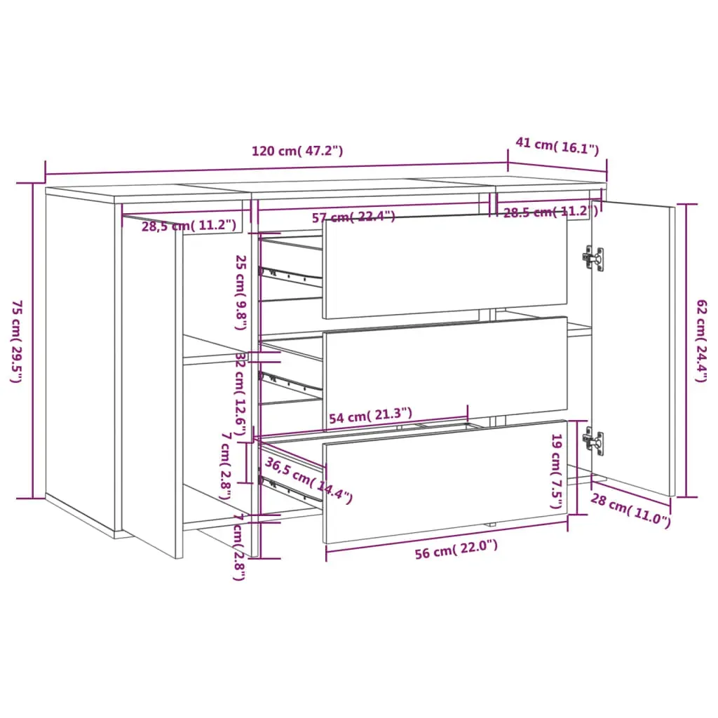Sideboard with 3 Drawers 120x41x75 cm Engineered Wood Price