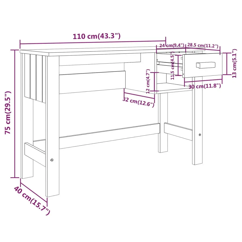 Desk 110x40x75 cm Solid Wood Pine Price