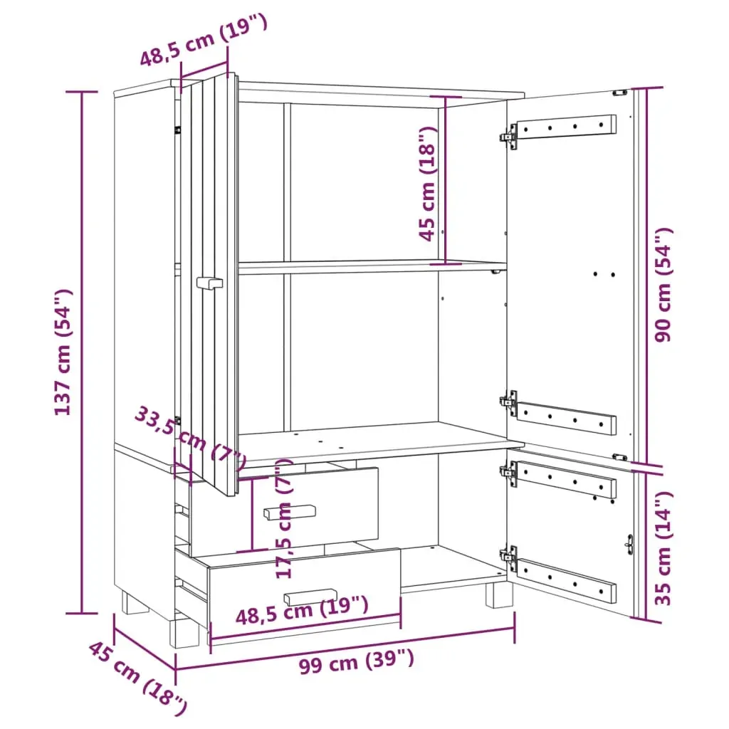 Wardrobe 99x45x137 cm Solid Wood Pine Price