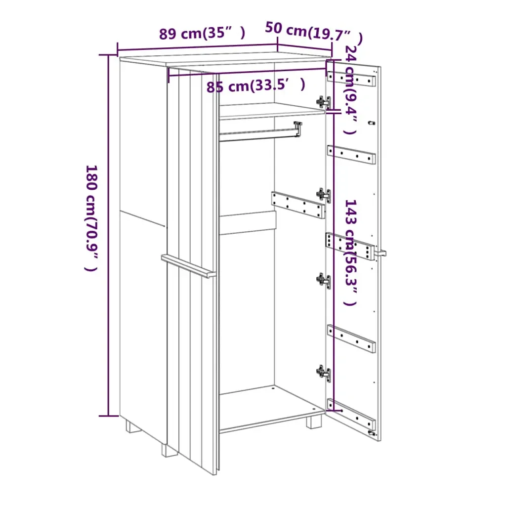 Wardrobe 89x50x180 cm Solid Wood Pine Price