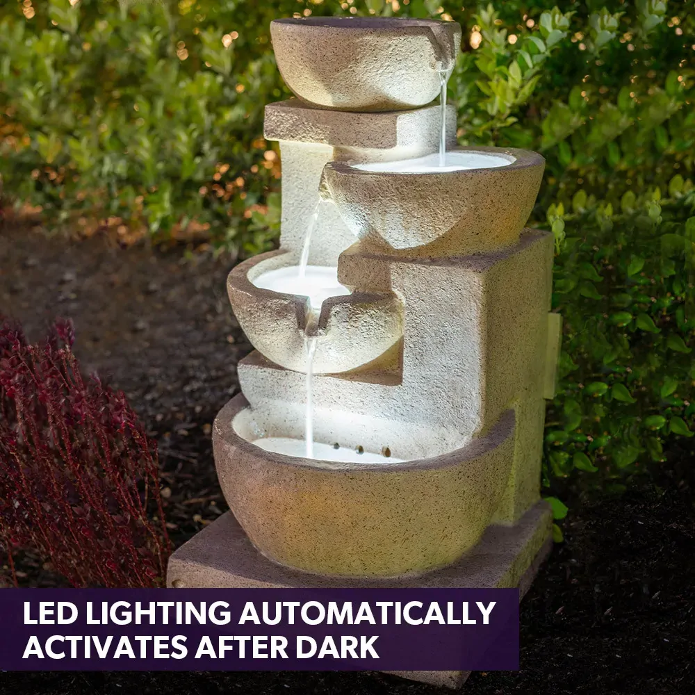 PROTEGE Solar Fountain Water Feature Outdoor 4 Bowl with LED Lights Price