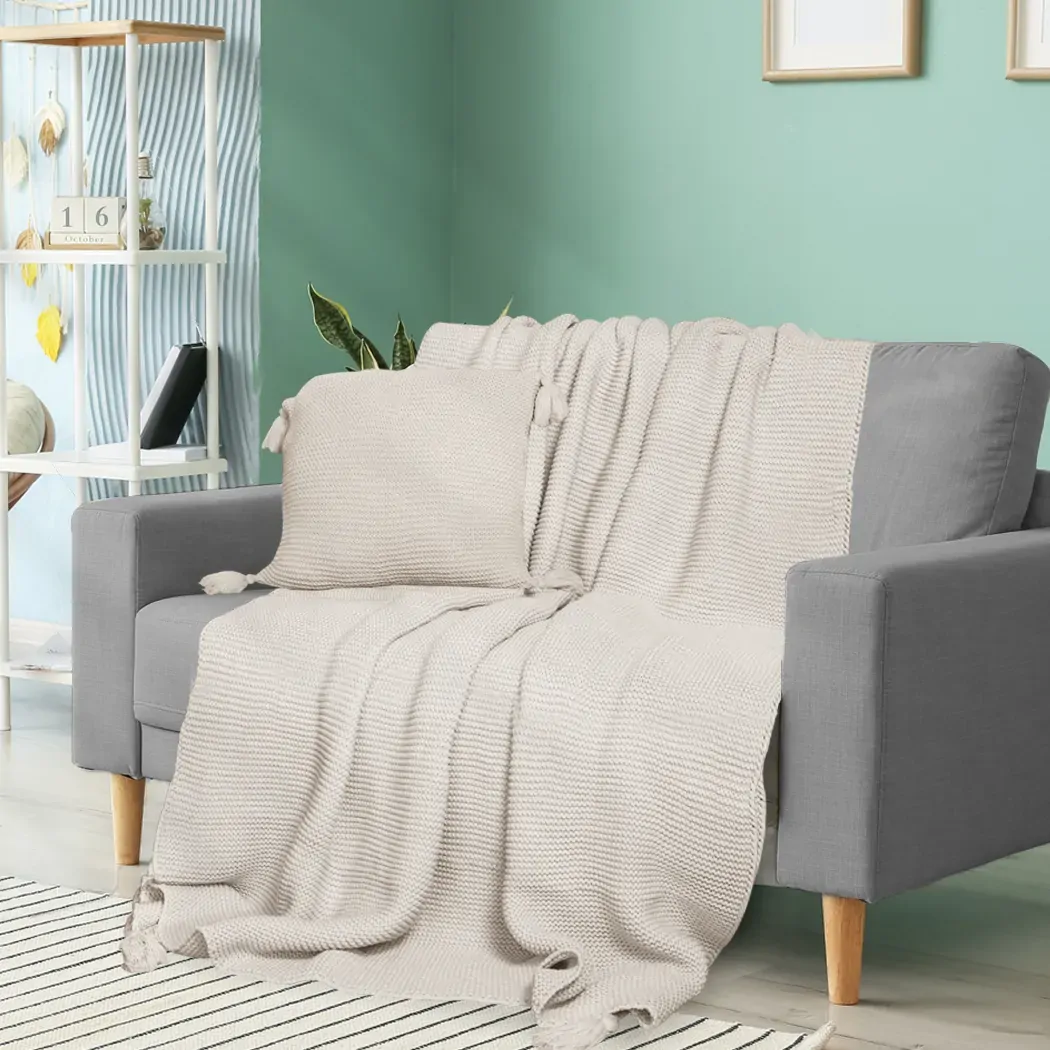 Knitting Throw Blanket Cushion Set Pillow Tassel Fringe Sofa Bed Price