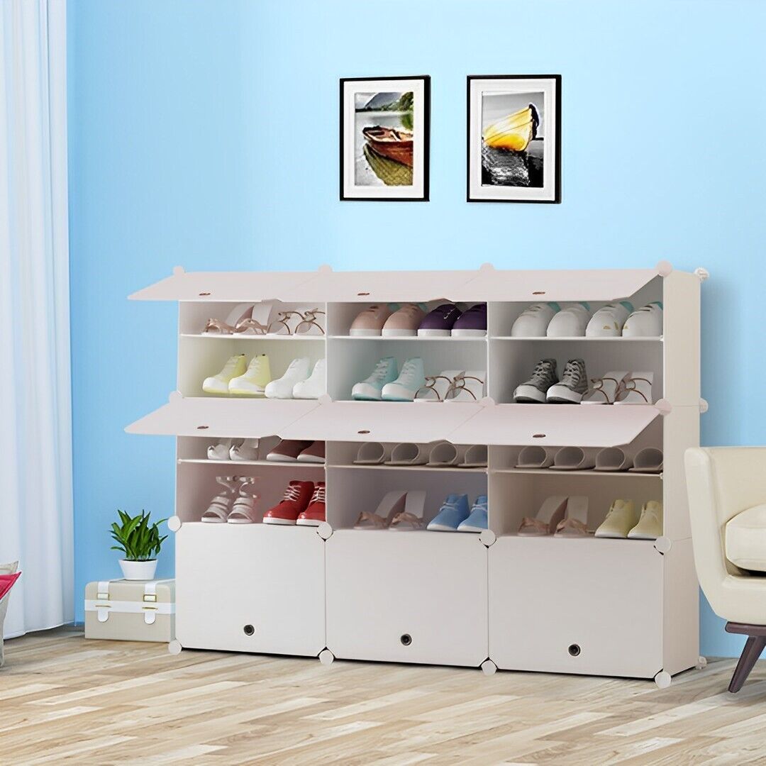 3 Column White Shoe Rack Organizer Sneaker Footwear Storage Stackable Stand Cabinet Portable Wardrobe with Cover Price