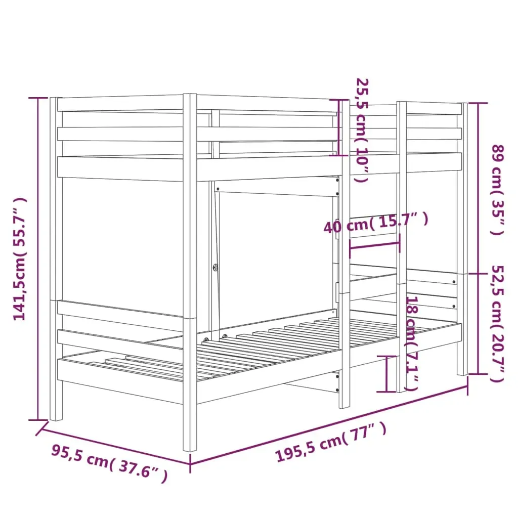 Bunk Bed 92x187 cm Solid Wood Pine Price