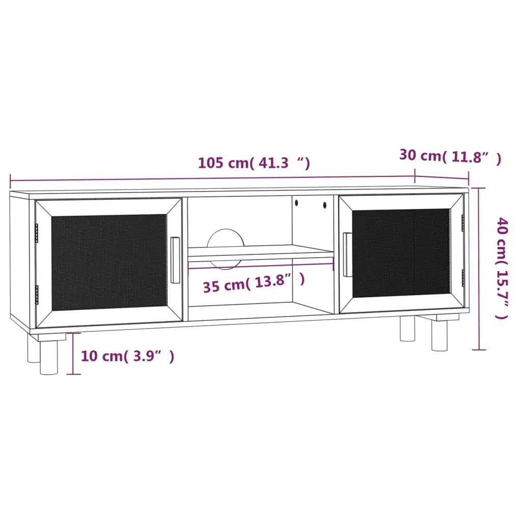 Carlos TV Cabinet 105x30x40 cm Solid Wood Pine&Natural Rattan Price