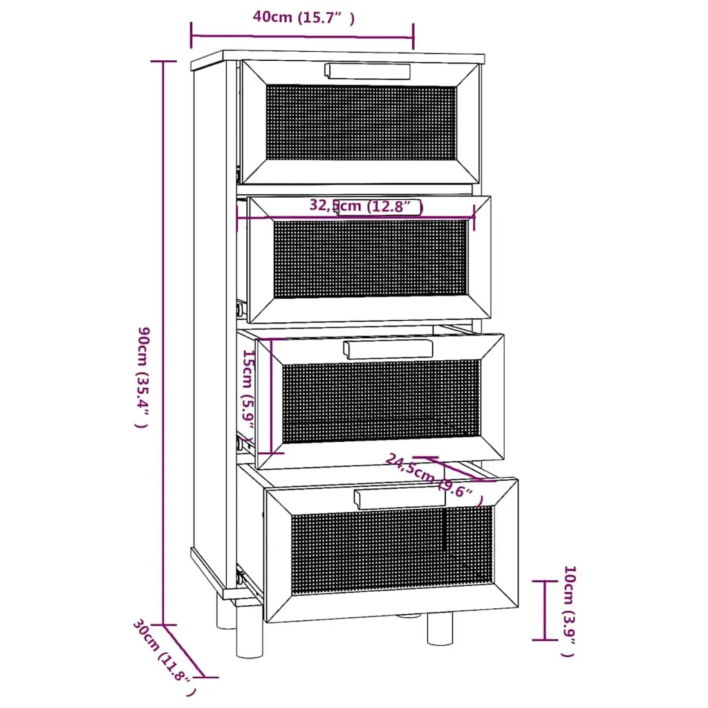 Sideboard 40x30x90 cm Solid Wood Pine and Natural Rattan Price